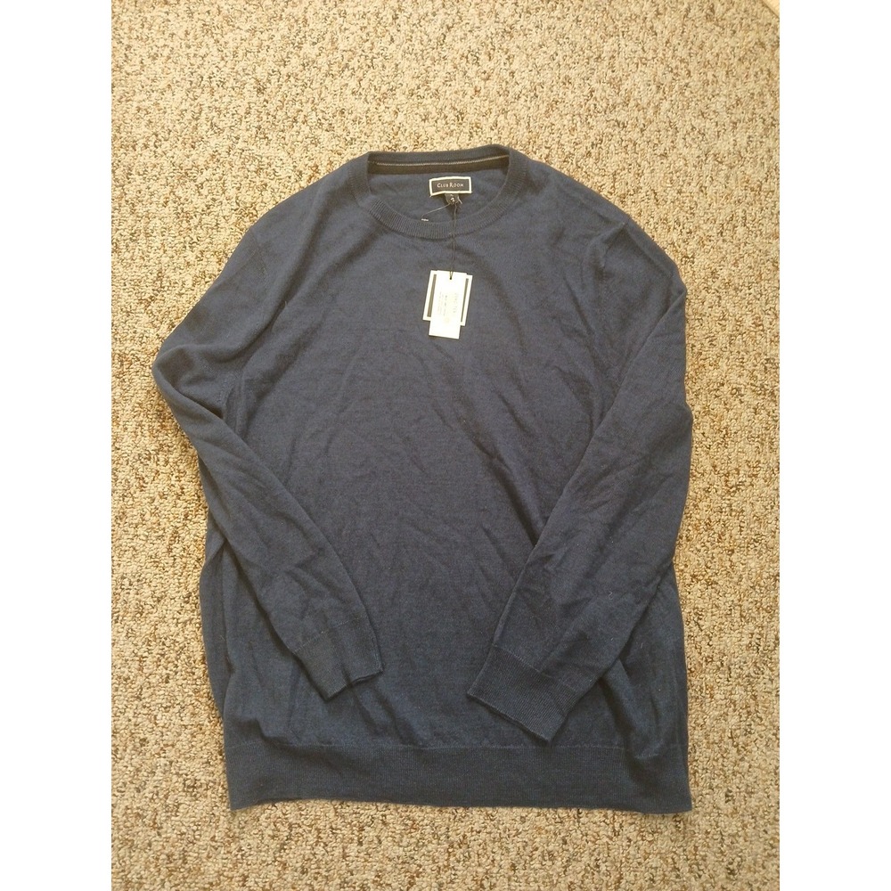 Club Room Solid Crew Neck Merino Wool Blend Sweater Blue Mens Xl